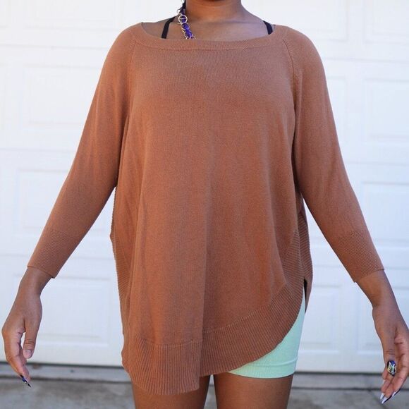 EXPRESS Terracotta Brown Raglan Sweater XS – Rounded Hem Cozy Fall Pullover - Picture 1 of 14
